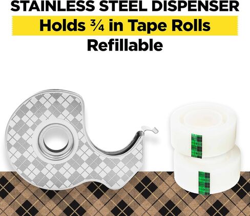 Scotch Stainless Steel Refillable Dispenser and 2 Rolls of Scotch Magic Tape with 66% Plant Based Adhesive, 0.75 in. x 550 in, Invisible Tape, Oﬃce Supplies and School Supplies in Saudi Arabia