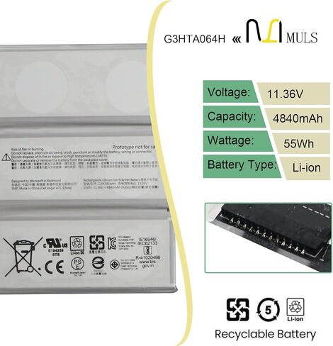 55Wh G3HTA064H G3HTA065H Laptop Battery Replacement for Microsoft Surface Book 3 Battery Model 1909 13.5-Inch Notebook 11.36V 4840mAh in Saudi Arabia
