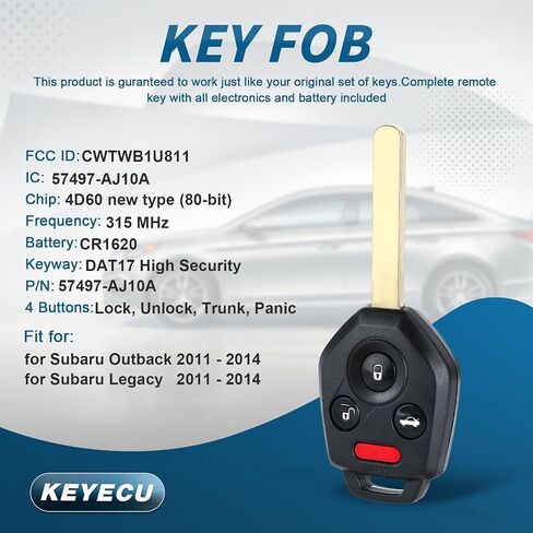 استبدال مفتاح التحكم عن بعد Fob لـ Subaru Legacy Outback 2011 2012 2013 2014 2015 CWTWB1U811(315 MHZ، 4D60 CHIP) (لا حاجة إلى رمز عند البرمجة) in Kuwait