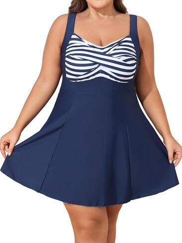 Smismivo Plus Size Swim Dress Tummy Control Swimdress for Women One Piece Swimsuit Built in Shorts Retro Bathing Suit in Saudi Arabia