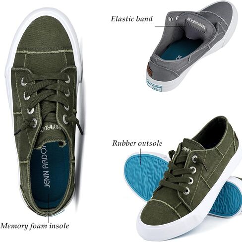 أحذية JENN ARDOR النسائية القماشية، أحذية رياضية سهلة الارتداء، أحذية عصرية منخفضة، أحذية تنس كاجوال مقاس 10 أخضر in Kuwait