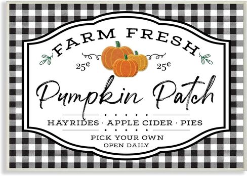 Stupell Industries Farm Fresh Pumpkin Patch Sign Black Checkered Plaid, AE Design Wall Plaque, 10 x 15 in Saudi Arabia