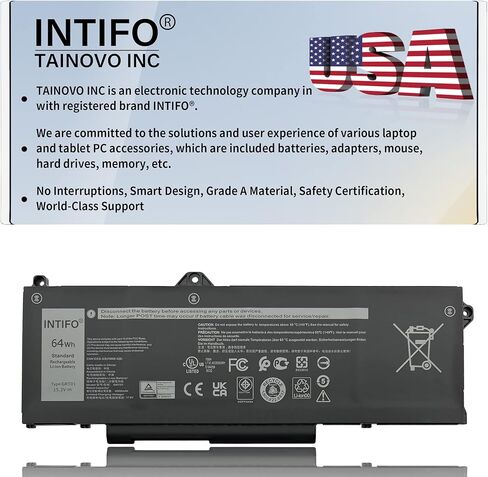 64Wh GRT01 Laptop Battery Compatible with Dell Latitude 14 5421 5431 15 5521 5531 Precision 14 3470 15 3561 3571 Alienware m17 R5 AMD 0R05P0 R05P0 00P3TJ 0P3TJ VXD57 [15.2V 4000mAh 4-Cell] in Saudi Arabia