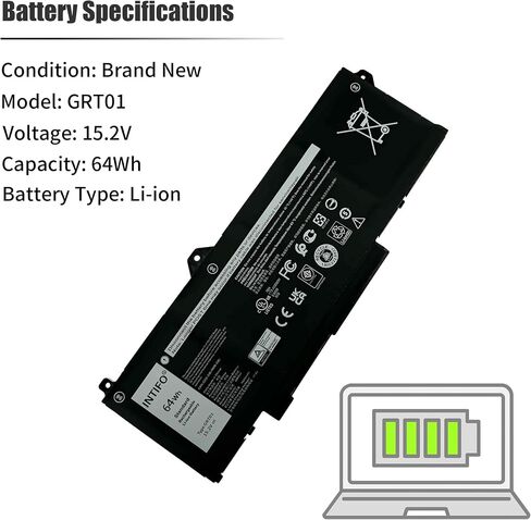 64Wh GRT01 Laptop Battery Compatible with Dell Latitude 14 5421 5431 15 5521 5531 Precision 14 3470 15 3561 3571 Alienware m17 R5 AMD 0R05P0 R05P0 00P3TJ 0P3TJ VXD57 [15.2V 4000mAh 4-Cell] in Saudi Arabia