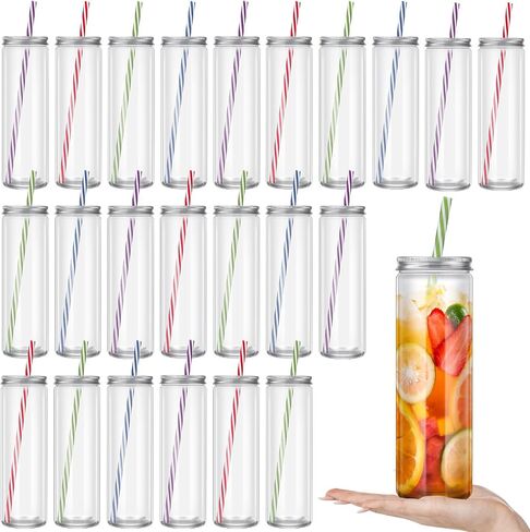 Irenare 20 Pcs Plastic Juice Bottles with Airtight Lids and Straws Clear Mason Jars Drinking Bottle Bulk for Smoothies Juices Shakes Beverage Cups Containers, Bottles and Straws (12 oz) in Saudi Arabia