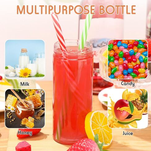 Irenare 20 Pcs Plastic Juice Bottles with Airtight Lids and Straws Clear Mason Jars Drinking Bottle Bulk for Smoothies Juices Shakes Beverage Cups Containers, Bottles and Straws (12 oz) in Saudi Arabia