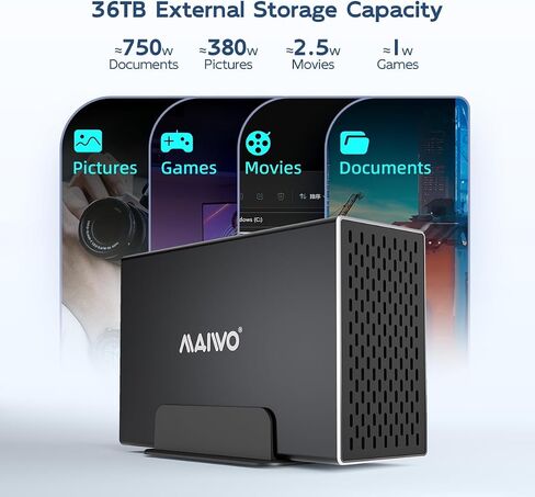 MAIWO Dual Bay HDD RAID Enclosure for 3.5 inch SATA Hard Disk Drive, 5Gbps USB 3.0 to SATA Drive Adapter, Up to 36TB Capacity, 2 Bay Aluminum Storage Case in Kuwait