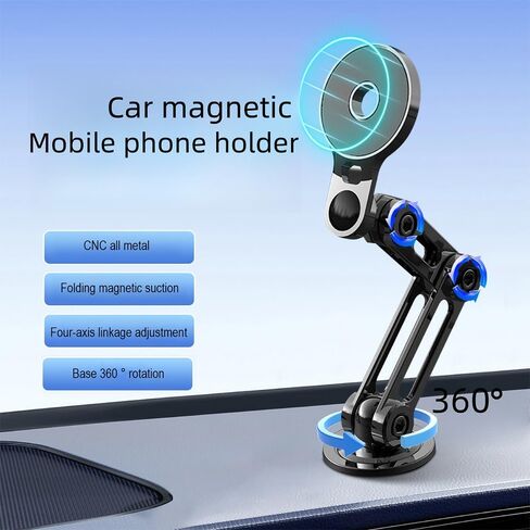 Car Phone Holder, Magnetic Suction Car Phone Holder, Folding Live Phone Stand,Universal 360° Car Phone Holder, Mobile phone holder,Alloy Foldable Magnetic Car Phone for All Smartphone(Black) in Saudi Arabia