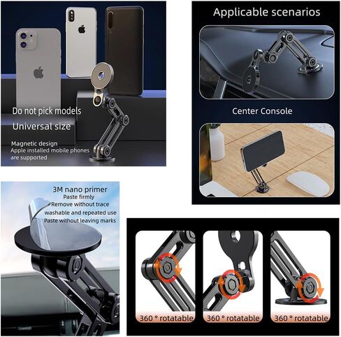 Car Phone Holder, Magnetic Suction Car Phone Holder, Folding Live Phone Stand,Universal 360° Car Phone Holder, Mobile phone holder,Alloy Foldable Magnetic Car Phone for All Smartphone(Black) in Saudi Arabia