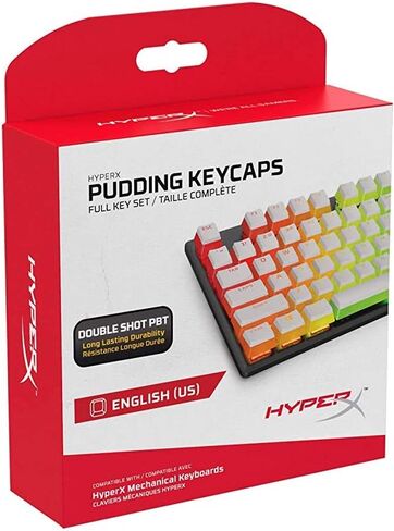 HyperX Pudding Keycaps - Double Shot PBT Keycap Set with Translucent Layer, for Mechanical Keyboards, Full 104 Key Set, OEM Profile, English (US) Layout - White (Renewed) in Kuwait