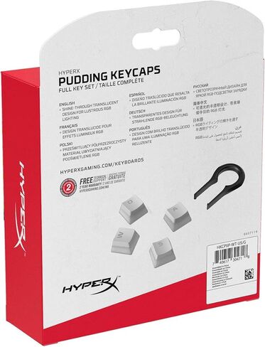 HyperX Pudding Keycaps - Double Shot PBT Keycap Set with Translucent Layer, for Mechanical Keyboards, Full 104 Key Set, OEM Profile, English (US) Layout - White (Renewed) in Kuwait