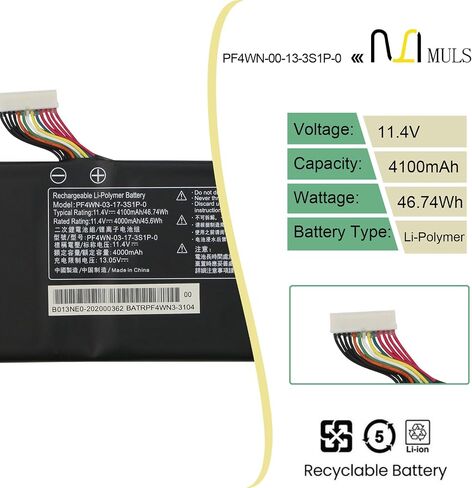 بطارية كمبيوتر محمول 46.74Wh PF4WN-00-13-3S1P-0 لجهاز Hasee KINGBOOK U45A1 U45S2 U43E1 U43S1 U47T1 U47S2 MECHREVO S1 Air S2 Air Walmart Motile M142 HPFS01 HPFS02 Series GETAC HASEE 4100mAh in Saudi Arabia