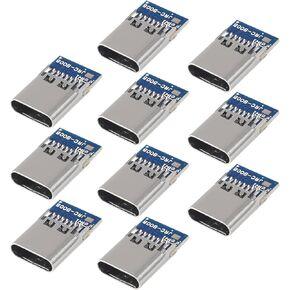 10pcs USB 3.1 Type C Connector 24 Pins Female Plug Socket Receptacle Adapter to Solder Wire & Cable 24P PCB Board Support Module (Female)