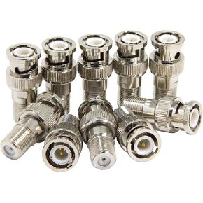 BNC to F Connector BNC Coax Adapter BNC Male Plug to F Female Jack Coaxial Connector Coupler Adapters use for CCTV Camera(10 Pack)