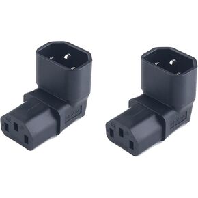 IEC Male C14 to Up Direction Right Angled 90 Degree IEC Female C13 Power Extension Adapter, 2 Pack