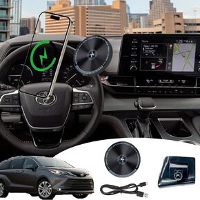 for Toyota Sienna Phone Mount 15W Fast Wireless Charger for 2024 Sienna Phone Holder 2024 Sienna Accessories Custom Fit Sienna 2021-present Compatible for All Cell Phones