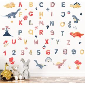 Cute Dinosaur Alphabet Wall Decals Dinos ABC Wall Stickers Removable Vinyl Educational ABCD Letters Wall Decor Stickers for Kids Room Classroom Baby Nursery Wall Decoration