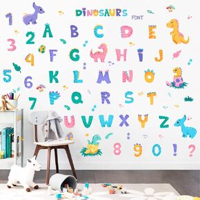 Cute Dinosaur Alphabet Wall Decals Dinos ABC Wall Stickers Removable Vinyl Educational ABCD Letters Wall Decor Stickers for Kids Room Classroom Baby Nursery Wall Decoration