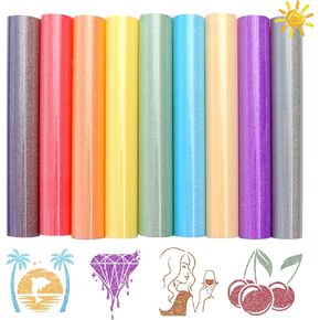 Tintnut UV Color Changing Glitter HTV - 9Sheets 12inches x10inches Color Changing Glitter Heat Transfer Vinyl Glitter Iron On Vinyl for T-Shirts Glitter HTV Vinyl Compatible with Cricut Or Cameo