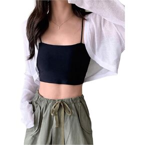 Women's Open Front Cropped Cardigan Sheer Lightweight Long Sleeve Bolero Shrug Drop Shoulder Sweater