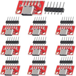 10 pcs USB Type-C Breakout Board Serial Basic Breakout Female Connector Type with Pin Header 2.54mm / 0.1" PCB Converter Board