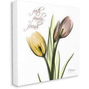 Stupell Industries Family Faith Friends Phrase Pink Yellow Tulip Flowers, Design by Albert Koetsier Wall Plaque, 12 x 12, White