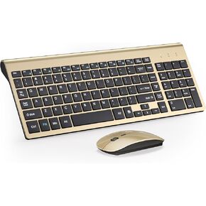 TopMate Wireless Keyboard and Mouse Ultra Slim Combo, 2.4G Silent Compact USB Mouse and Scissor Switch Keyboard Set with Cover, 2 AA and 2 AAA Batteries, for PC/Laptop/Windows/Mac - Rose Gold White