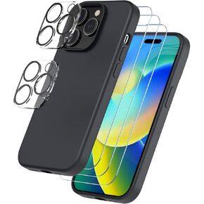 Trianium [6 in 1 Designed for iPhone 14 Pro Max Case Silicone (Black), with 3 Pack Screen Protector + 2 Pack Camera Lens Protector, Bundle Protection Kit HD Tempered Glass Cover 6.7 Inch 2022