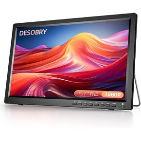 Desobry 15.7 inch Portable TV with Antenna, Portable Small TV with ATSC Tuner, Rechargeable Battery Operated Mini TV LCD Monitor 1080P,Built-in TV Stand,HDMI Input,USB,AV in,Supports Camping,Kitchen