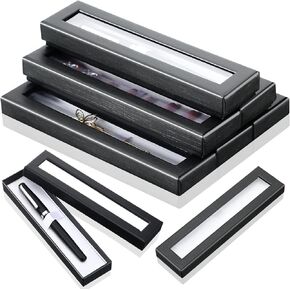 16 Pieces Empty Pen Gift Box Black Cardboard Case with Clear Window for Jewelry Pencil Ballpoint Fountain Pen Display for Christmas Gift Packing Business Birthday Souvenir Office Supplies