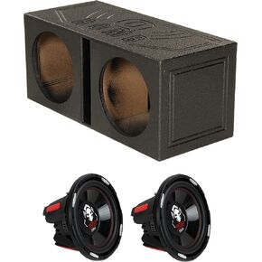 QPower Dual 12 inch Vented Sub Box and Boss Phantom 12" 2300W Subwoofer (2 Pack)