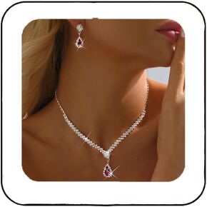 Unicra Rhinestone Bridal Wedding Jewelry Set Silver Crystal Necklace Earrings Sets Formal Costume Jewelry for Women and Brides