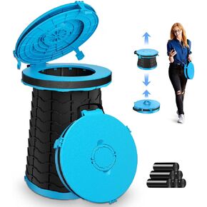 XXL Portable Toilet - 19.7"H Adjustable Foldable Camping Toilet, Luggable Loo with Lid, Strap,Toilet Bag for Camping, Hiking, Travel and Car (Black)