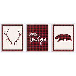 Stupell Industries Little Lodge Antler Bear Plaid 3pc Wall Plaque Art Set, 10 x 0.5 x 15, Proudly Made in USA