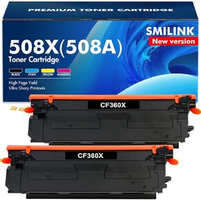 508X 508A Black Toner Cartridge: 2-Pack Compatible Replacement for HP 508X CF360X CF360A 508A for Color Enterprise M553 M552 553 MFP M577 Series Printer Ink