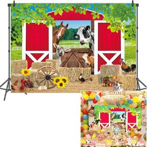 7x5FT Red Barn Farm Backdrop Farmhouse Animals Haystack Barnyard Party Background Boys Girls Country Farm Birthday Party Photo Booth Props