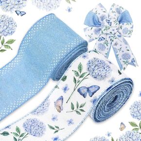 Eucalyptus Wired Edge Ribbon Sage Green Leaves Spring Summer Bridal Bouquet Decor Watercolor Greenery Floral Fabric Ribbon for Wreath Bow Making DIY Crafts Wrapping Party,2 Rolls, 20 Yard