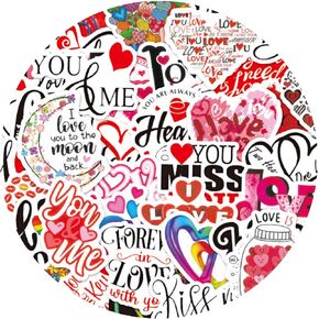 49PCS Love Language Graffiti Sticker red Heart-Shaped Sticker Computer Phone Greeting Card Envelope Photo Album Diary Scrapbook Waterproof Sticker Valentine’s Day Wedding Love Anniversary Sticker