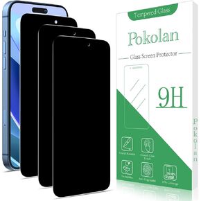 Pokolan 3 Pack Privacy Screen Protector for iPhone 16 Pro Max, Anti Spy Private Tempered Glass Film, Case Friendly, 9H Hardness, HD clear