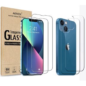 (4 عبوات) واقيات شاشة لهاتف iPhone 13 مقاس 6.1 بوصة مع أغطية خلفية، وواقي شاشة أمامي من الزجاج المقوى Akwox 9H وواقي شاشة خلفي لهاتف iPhone 13 / iP 13 pro (6.1 بوصة) in Kuwait