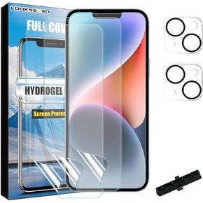LOOKSEVEN [3+2 3 Packs Hydrogel Film Screen Protector(Not Glass) + 2 Packs Tempered Glass Camera Lens Protector For iPhone 15 Pro Max