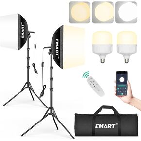 EMART Professional Softbox Lighting Kit, 16"x16" Pull Soft Box | 50W 3000K-6000K LED Bulb with Remote/APP Control, Softbox Photography Lighting Kit for Studio Lights, Portrait,Video Recording(1PACK)