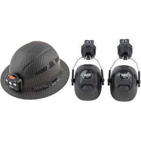 Klein Tools 60347 Hard Hat, Vented Full Brim, Class C, Premium KARBN Pattern, Rechargeable Lamp, Padded Sweat-Wicking Sweatband, Top Pad