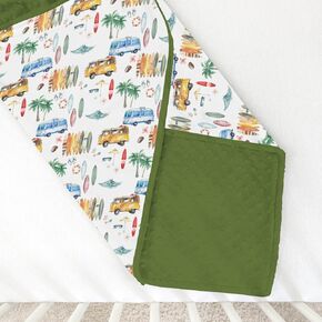 Watercolor Boho Surf Minky Baby Blanket Girl Boy Dotted Backing Double Layer Colorful Surfboard Bus Palm Trees Waves Soft Swaddle Receiving Blanket Summer Beach Toddler Nursery Bed Blanket 30x40