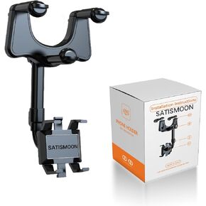 Satismoon™ Car Phone Holder,Multifunctional 360 Rotatable Car Rearview Mirror Phone Holder.Easy to Install and disassemble.Suitable for 3-7.0-inch Mobile Phones., Black