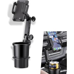1 PC Car Central Control Mobile Phone + Water Cup Two-in-one Holder, ABS + PC Embedded 360-degree Arbitrary Rotation Mobile Phone Navigation Holder, Multi-Functional Accessories (Black)