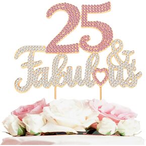 40 & Fabulous Gold & Pink Rhinestone Cake Topper - Happy 40th Birthday Cheers to Forty Years Old Bday Party Metal Sparkly Food Centerpieces Topper Decorations Keepsake.