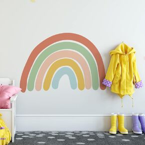 funlife Earthy Colors Large Rainbow Wall Decals Peel and Stick, Self Adhesive Colorful Rainbow Wall Sticker for Girls Bedroom Decor, Kids Nursery Room Decoration, 29.53" x 20.87"