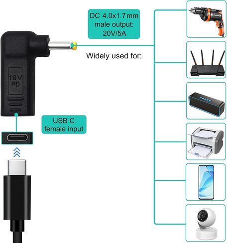 2PCS USB C to DC Adapter type c Female to dc 4.0X1.7mm 20V/3A PD Trigger Male Plug Power Charger Connector in Saudi Arabia