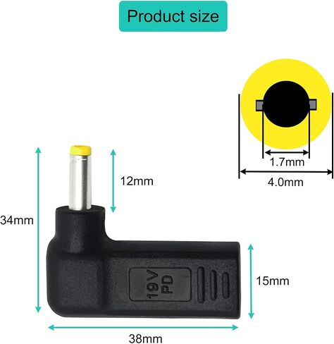 2PCS USB C to DC Adapter type c Female to dc 4.0X1.7mm 20V/3A PD Trigger Male Plug Power Charger Connector in Saudi Arabia
